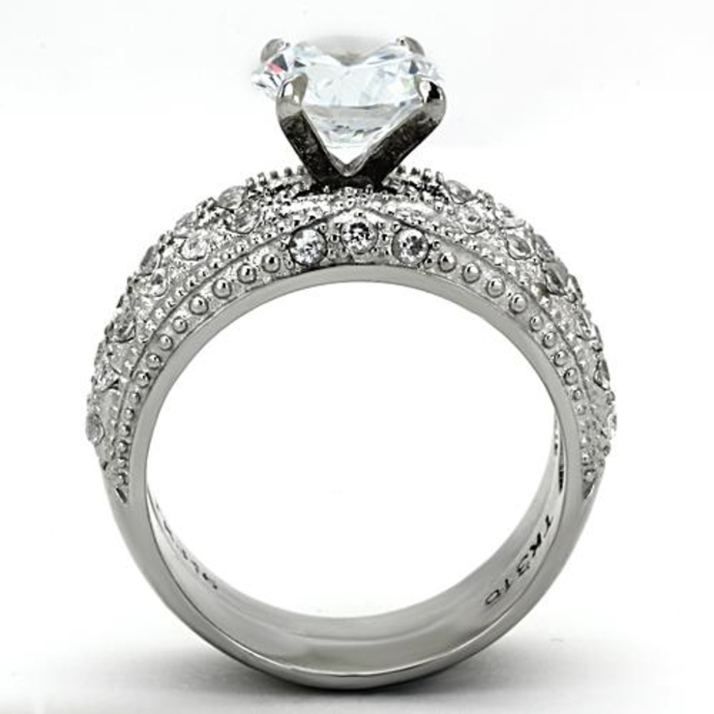 3.25 Ct Zirconia Stainless Steel Wedding Ring Set - Picture 4 of 6